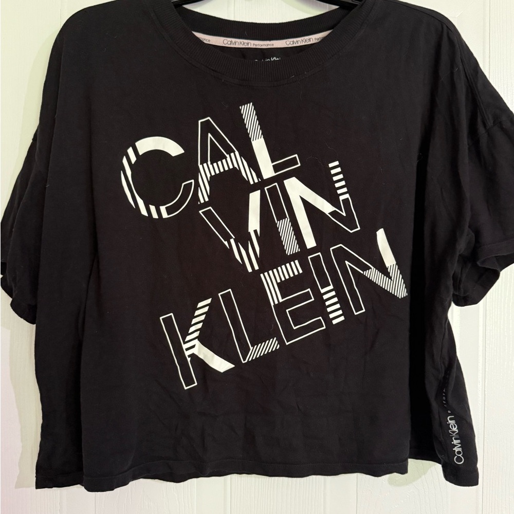 Calvin Klein Black and White Cropped Logo Tee